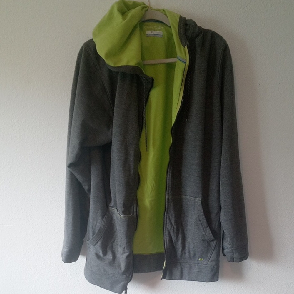 Gray and Green Zip-Up Hoodie